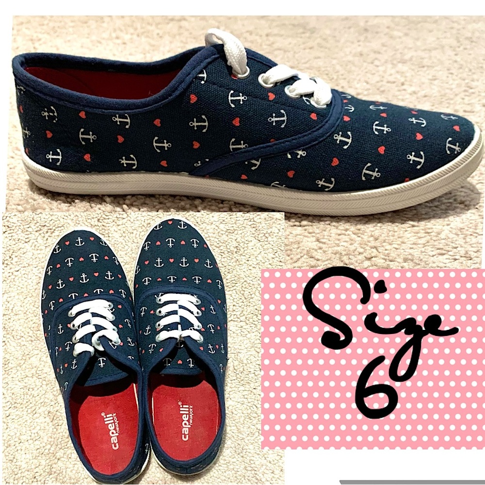 Capelli New York size 6 sneakers navy blue white pink 37 low top anchor hearts